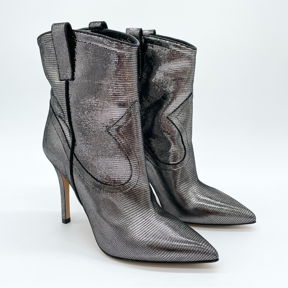 EUC Madison Maison Metallic Effect Silver Leather High Heel Booties 37.5